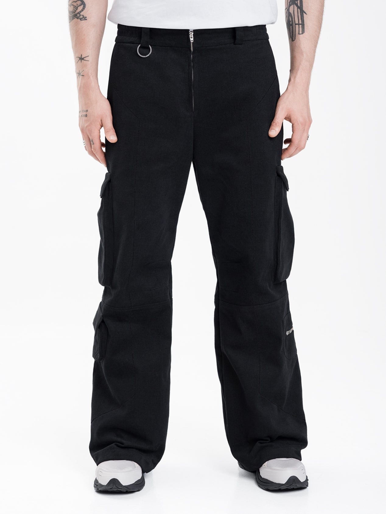 Flat cargo cotton pants black